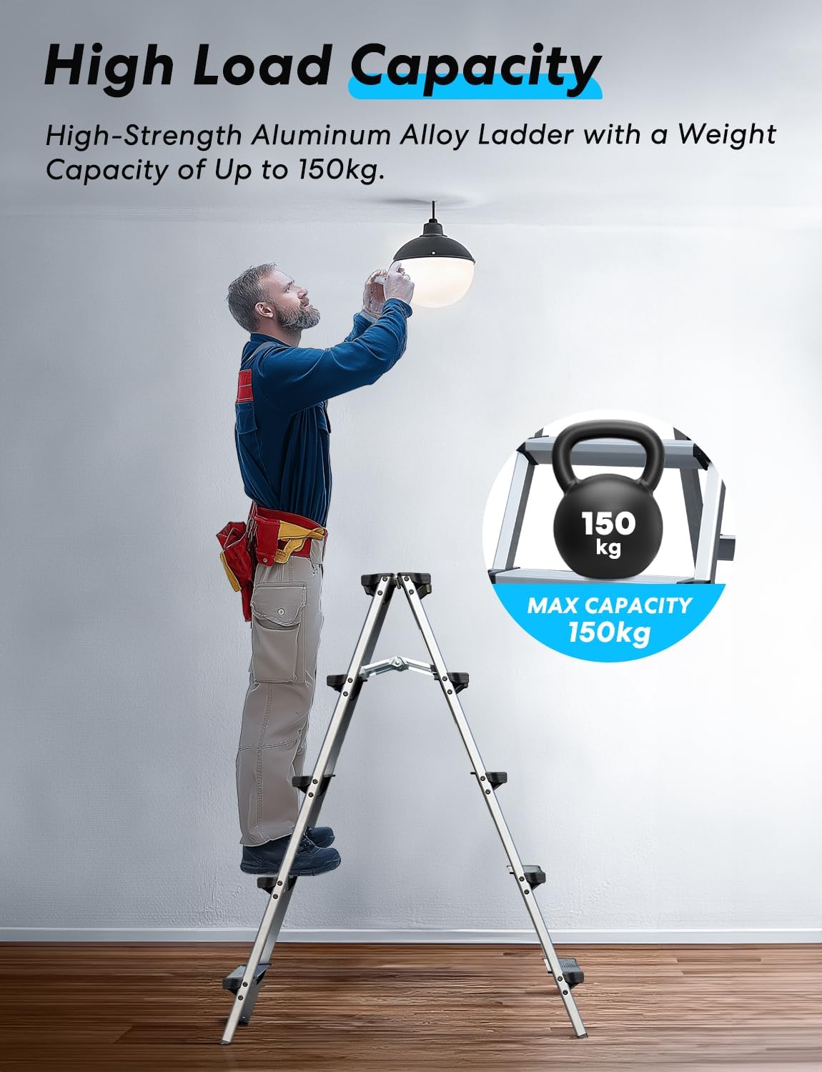 Trapladder met 5 treden, inklapbaar, van aluminium, kleine huishoudladder met dubbele toegang, antislip en stabiel, maximale capaciteit 150 kg, gemakkelijk op te bergen