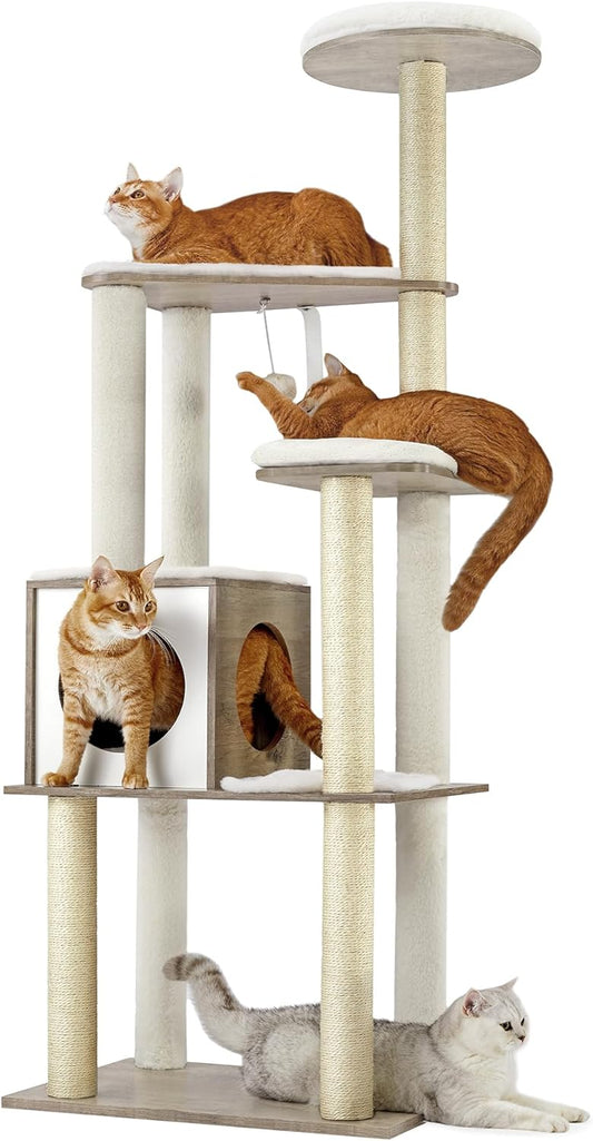 Kattenboom – Krabpaal – Kattenhuis – Kattenmeubel – Klimpaal – 165 cm Hoog – Wasbare Verwijderbare Kussens