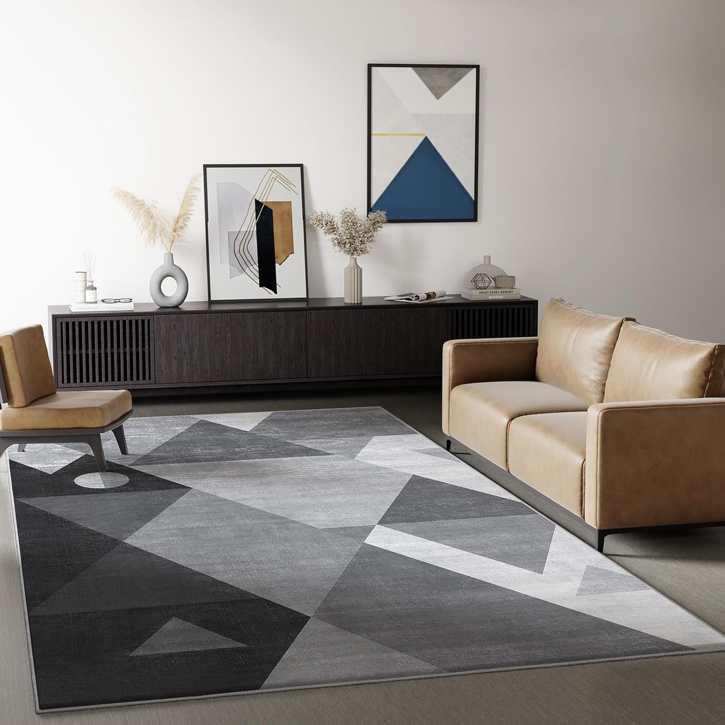 HOMFINE wasbare woonkamer korte flens tapijt-fluffy niet-slip modern tapijt, slaapkamer en eetkamer, zacht sponsmateriaal, ultrasoft en duurzaam, geometrisch abstract patroon, 160x230 cm Grijs