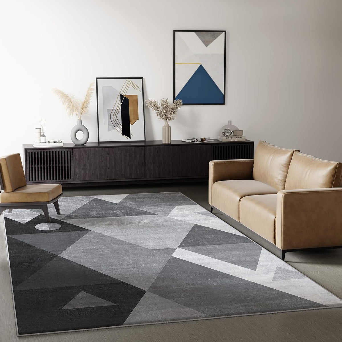 HOMFINE wasbare woonkamer korte flens tapijt-fluffy niet-slip modern tapijt, slaapkamer en eetkamer, zacht sponsmateriaal, ultrasoft en duurzaam, geometrisch abstract patroon, Grijs 200x300 cm