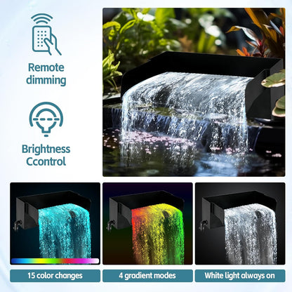 Vijver waterval overloop waterval voor tuinvijvers, 30 cm roestvrij staal overloop zwembad vijver fontein kit met 45W 3000L/H pomp voor vijver, zwembad, tuin, patio decoratie