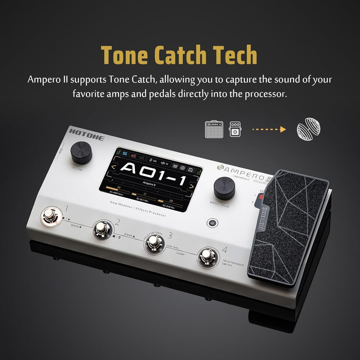 HOTONE Multi-Effect Pedaal Dual Effect Chain Gitaar Ampli Modellering Bass Simulatie IR Cabine Simulatie met FX E/S Loop Expressie Pedaal MIDI Audio Interface USB OTG Stereo Ampero II