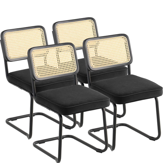 VEVOR Stoel van rotan, fluweel, zwart, 4 stoelen