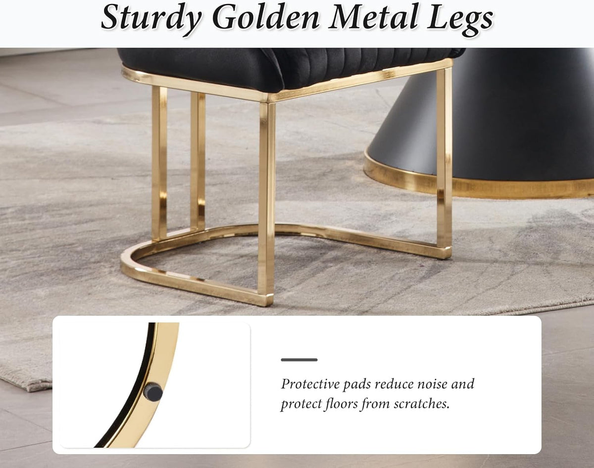 Fluwelen Stoelen – Eetkamerstoelen – Bureaustoelen – Accentstoelen – Armloze Stoelen – Set Van 2 Zwarte Velvet Stoelen – 12 Cm Dik Hoogwaardig Schuim – Stevig Metalen Frame - QUORE
