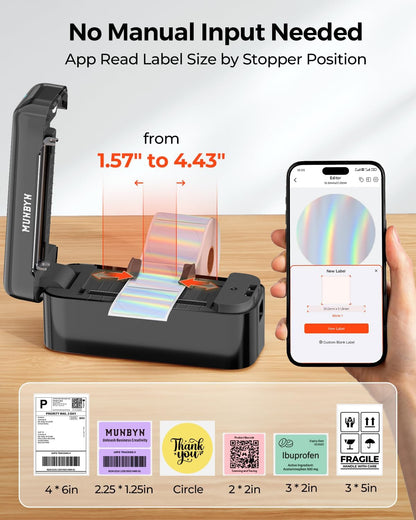 MUNBYN 402B Bluetooth verzendlabelprinter, 4 x 6 thermische printer voor pakketten en kleine bedrijven thuis, compatibel met iPhone, Android, Mac, Windows, Colissimo en UPS, zwart