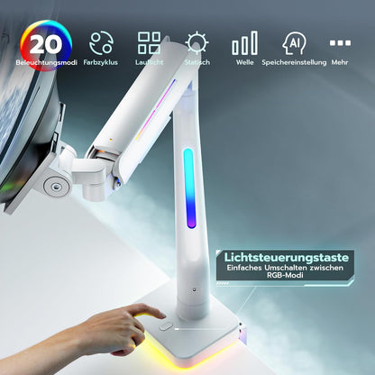 RGB Monitorarm Wit – Monitorhouder – Monitorbeugel – Bureausteun – Schermarm – Geschikt voor 17 Tot 49 Inch – 20 RGB Modi