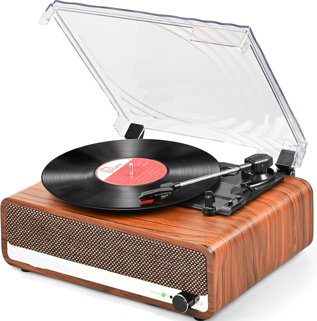 Platenspeler - Geïntegreerde Luidsprekers - Vintage Fonograaf - met Bluetooth-Riemaandrijving - 3 snelheden - voor Muziekgenot - Woondecoratie - Hout - Oranje/Geel