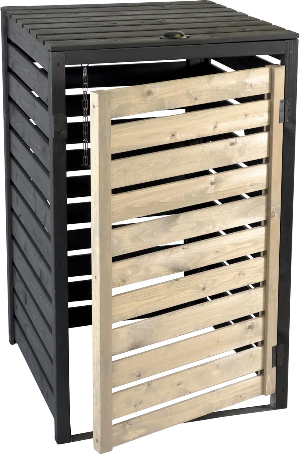 dobar® Green Label Vuilniscontainerombouw, 1 stuk, 120 l, in antraciet-zwart, van hout, als bouwpakket, afvalcontainerbox met deksel en draaideur, tweekleurig, 67 x 64 x 94 cm