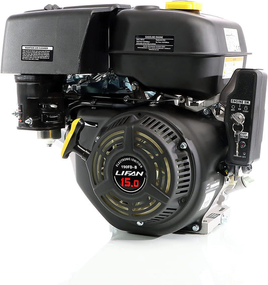 LIFAN 190 FD-B E-Start benzinemotor met 15 pk 1-cilinder voor kleine machines en karts, luchtgekoelde 4-taktmotor met 25 mm krukas, OHV-kleppenaandrijving en 420 cc cilinderinhoud