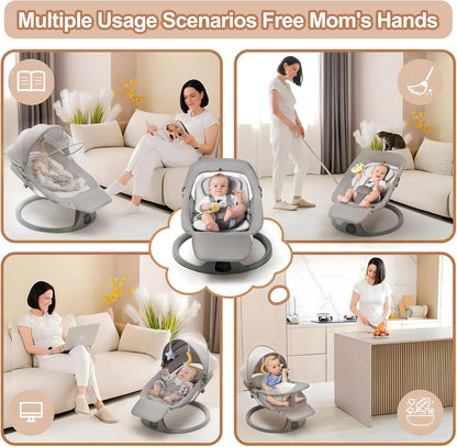 Baby Electric Bouncer 0 to 12 kg with Lullaby, 5 Rocking Speeds, Dinner Plate, Bluetooth Remote Control, Foldable, 5-Point Strap, for Indoor and Outdoor Use - QUORE