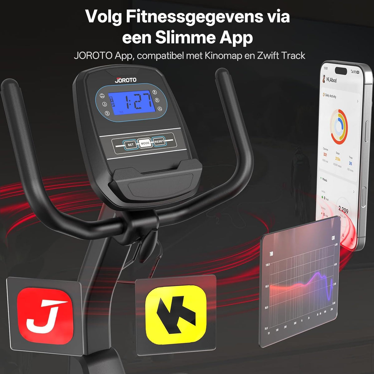 JOROTO JH50 Ligfiets voor Thuis, Bluetooth Ligergometer met App, Ligfiets met 16 Weerstandsniveaus, Verstelbaar Zitvlak & Rugleuning tot 182KG, LCD-scherm, Hartslagsensoren