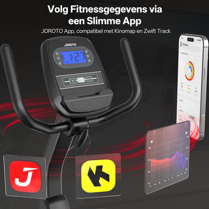 JOROTO JH50 Ligfiets voor Thuis, Bluetooth Ligergometer met App, Ligfiets met 16 Weerstandsniveaus, Verstelbaar Zitvlak & Rugleuning tot 182KG, LCD-scherm, Hartslagsensoren