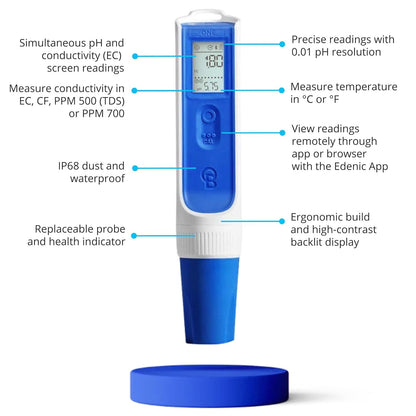 Bluelab OnePen - een 3-in-1 temperatuur-, EC/PPM- en pH-meter, bliksemsnelle meetwaarden - Bluetooth-gegevensuitwisseling & in-app-tracking - verwisselbare sonde