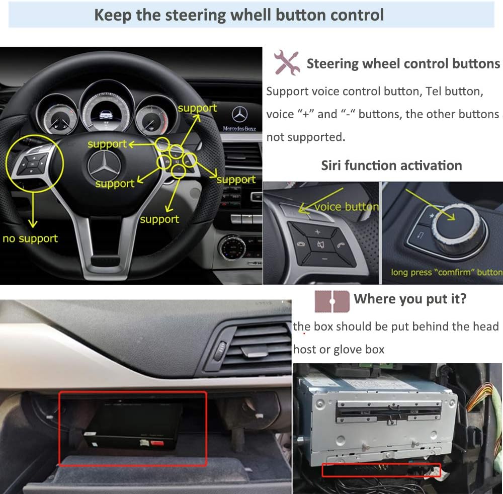 Draadloze CarPlay Kit – Android Auto Adapter – Retrofit Interface – Auto Multimedia Decoder – Mercedes NTG5.0 Upgrade – Ondersteunt Stuurbediening – Compatibel Met Achteruitrijcamera’s