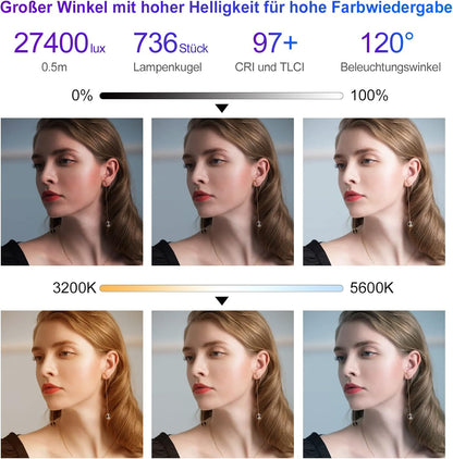 GVM RGB videolichtpaneel met softbox, 45 W led-fotografielamp met lichtstatief, app-bediening, 15000 lux/0,5 m, 3200 K-5600 K, studio-continu licht voor video-opnames, YouTube Streaming, CRI97+ 18