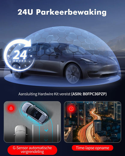 3-Kanaals Dashcam Auto, 4K UHD Voorkant + Full HD Achter + Interieur, Dashcam met 24u Parkeerbewaking, WiFi 6 & GPS, HDR/WDR Nachtzicht, 3 inch IPS dash cam met 64GB kaart (V1)