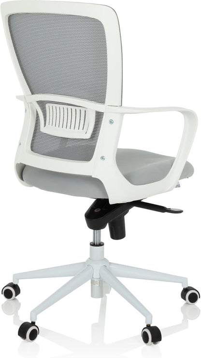 hjh OFFICE 760016 bureaustoel ESTRIA stof lichtgrijs/wit bureaustoel met netrug, in hoogte verstelbaar, 107 x 56,5 x 58 cm