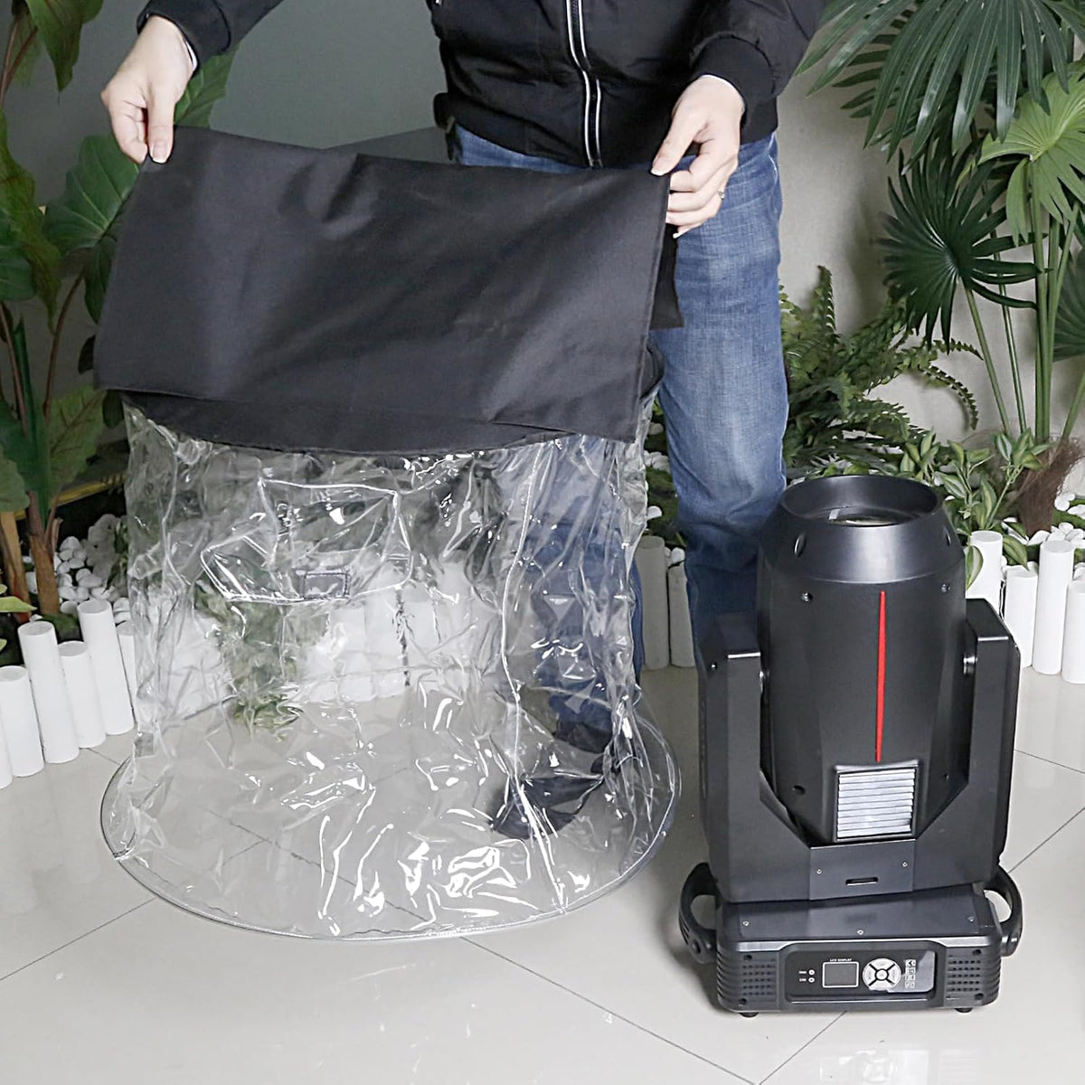 WECAN Professionele regenbescherming voor moving-heads, waterdichte en stofdichte accessoires voor podiumverlichting, transparante regenbescherming voor verticaal hangende podium moving-heads
