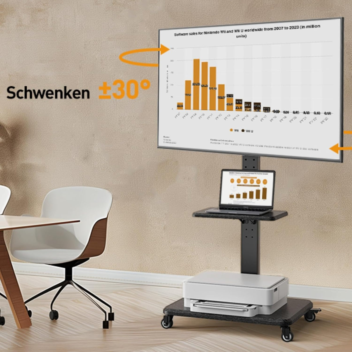 TV-standaard met wielen voor 32-75" tv's