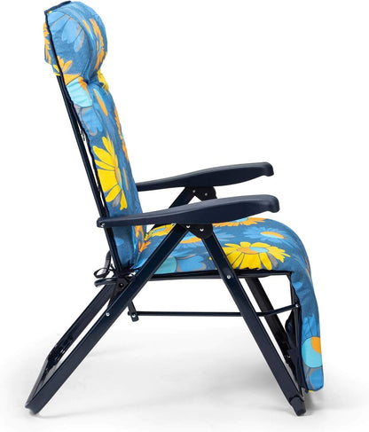 Opvouwbare ligstoel, verstelbaar, gewatteerd, 86 x 62 x 114 cm, 6 posities, met anatomische kop, wasbare stof en stabiliserende poten voor meer veiligheid