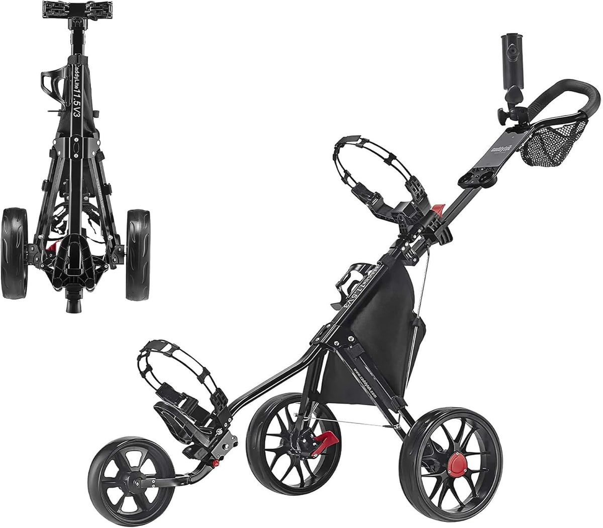 Golfduwwagen – Golftrolley – Golfkar – Golfkarretje – Push Cart – 3-wielig, Lichtgewicht – Compact Inklapbaar