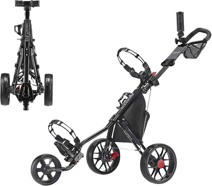 Golfduwwagen – Golftrolley – Golfkar – Golfkarretje – Push Cart – 3-wielig, Lichtgewicht – Compact Inklapbaar