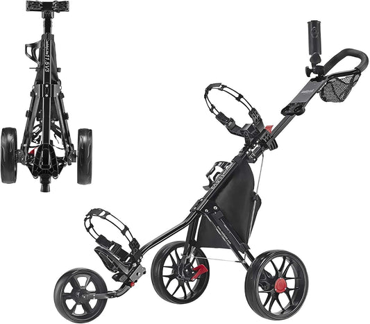 Golfduwwagen – Golftrolley – Golfkar – Golfkarretje – Push Cart – 3-wielig, Lichtgewicht – Compact Inklapbaar