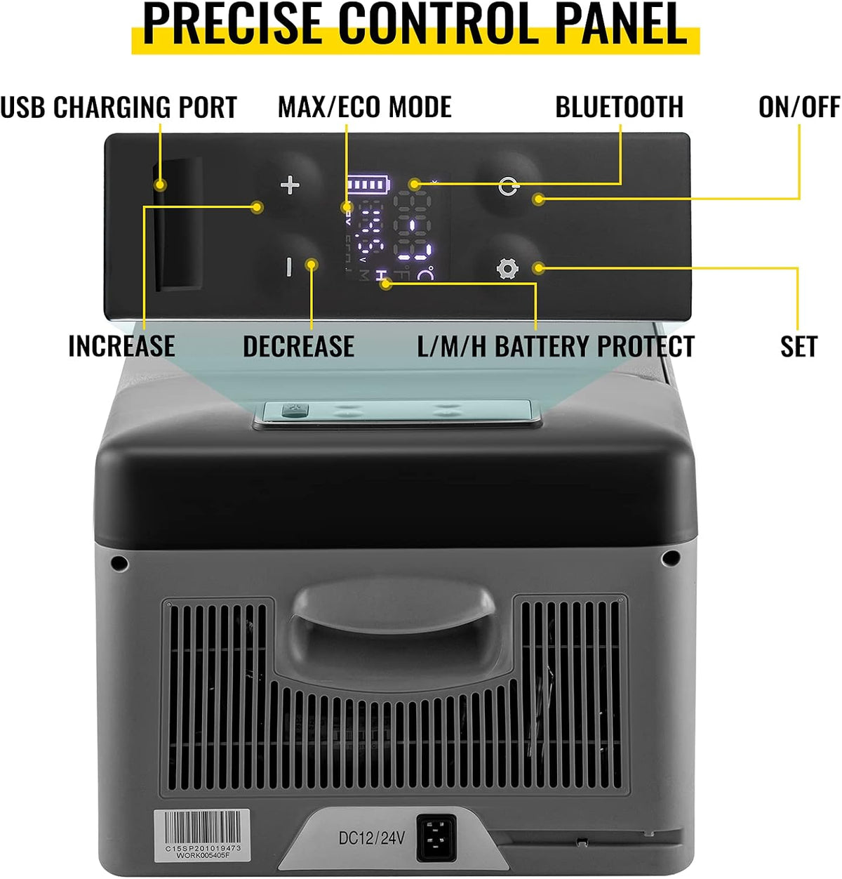 VEVOR Draagbare Vriezer Mini Koelkast Elektrische Koeler Auto Koeler 15 L 98 x 320 x 260 mm Koeler Elektrische 20 ℃ 10 ℃ Compressor Koeler Auto Vrachtwagen Boot Camper Kamperen grijs