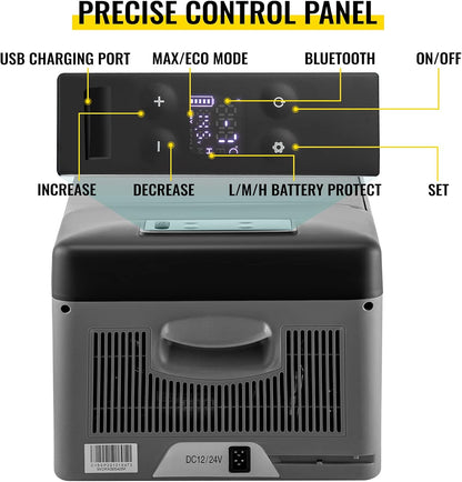 VEVOR Draagbare Vriezer Mini Koelkast Elektrische Koeler Auto Koeler 15 L 98 x 320 x 260 mm Koeler Elektrische 20 ℃ 10 ℃ Compressor Koeler Auto Vrachtwagen Boot Camper Kamperen grijs