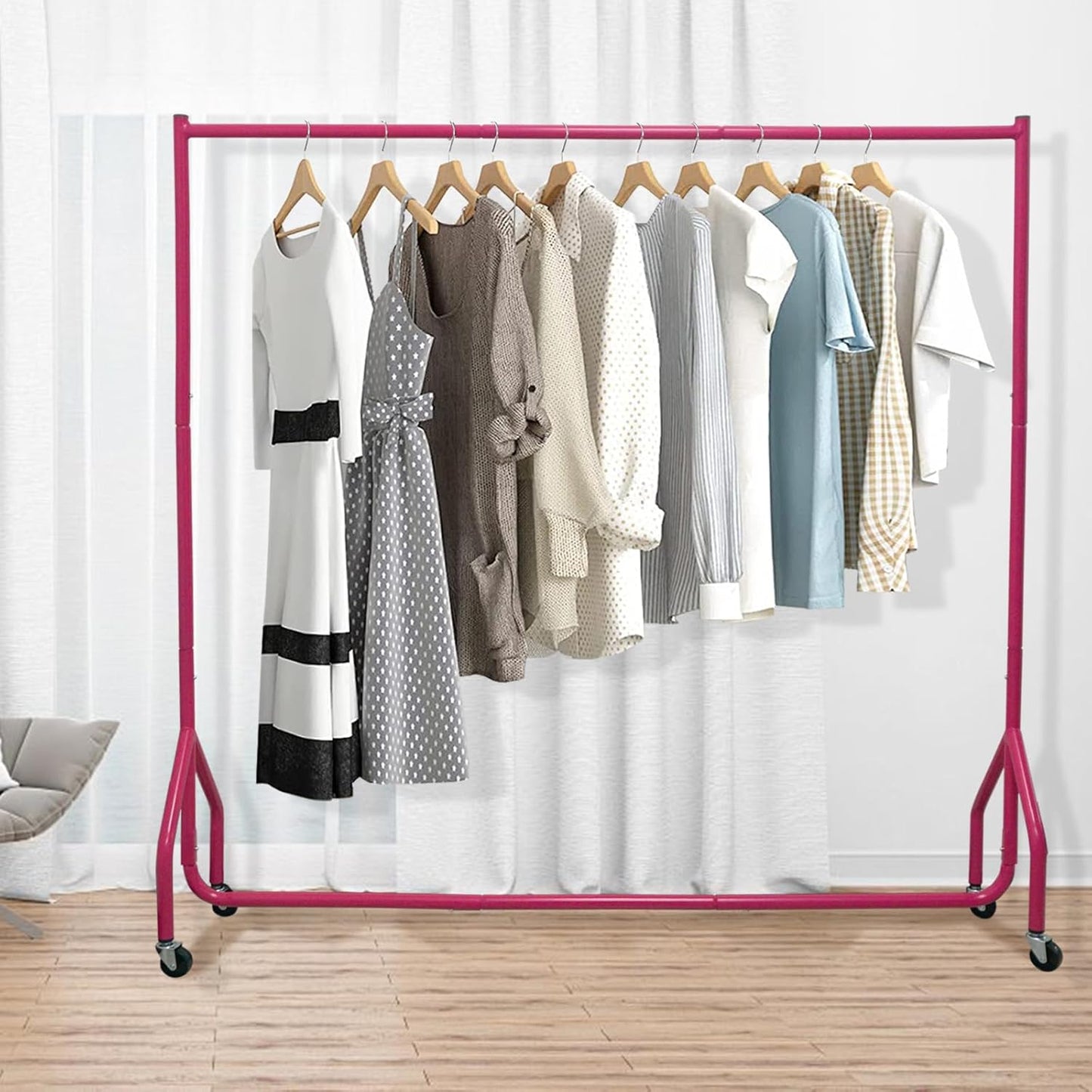 Kledingkledingrek, 167 cm, metalen kledingstang met onderste rek, voor jassen, rokken, shirts, truien, belastbaar tot 80 kg, roze
