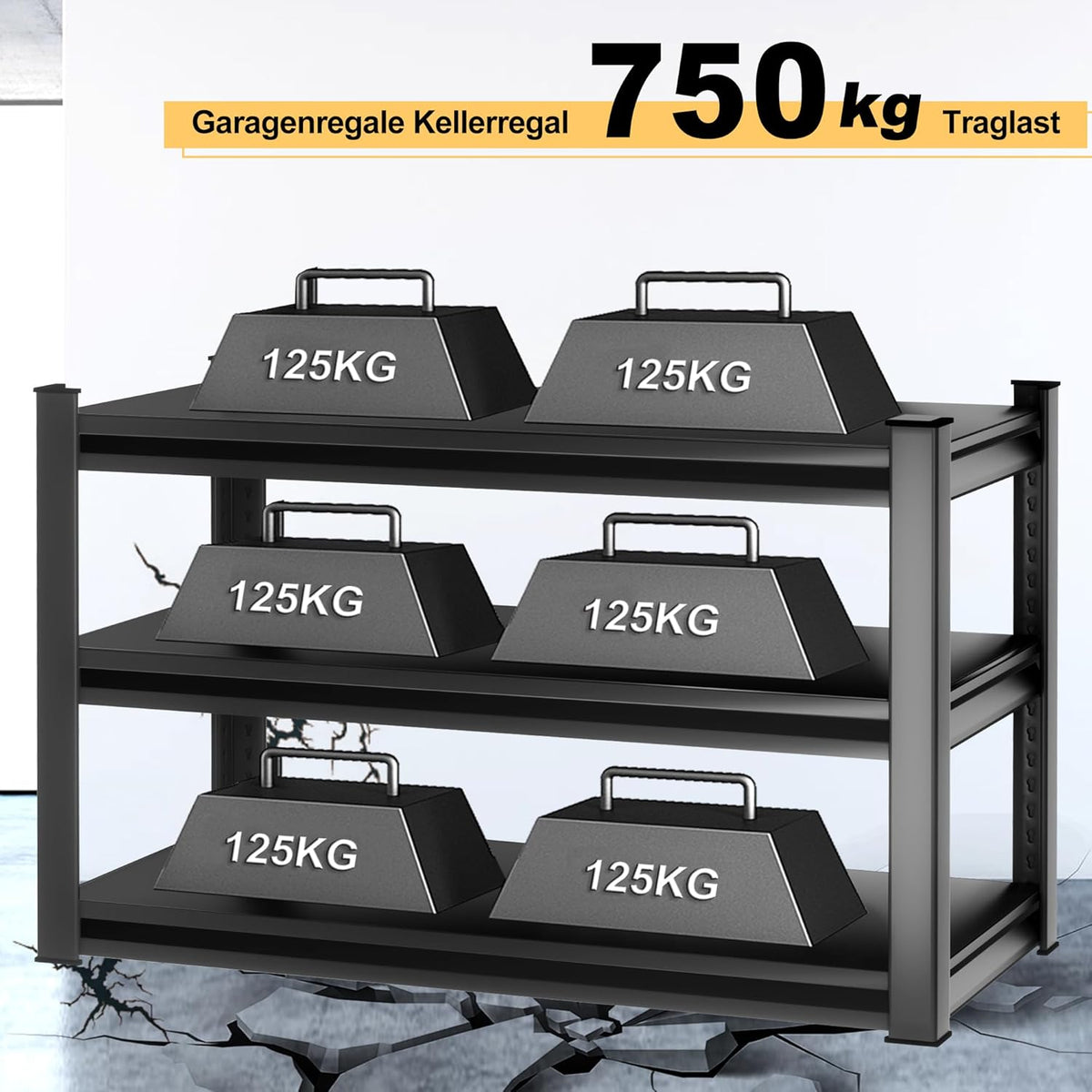 Opbergrek – Stellingkast – Kelderrek – Steekrek – Werkplaatsrek – Zwart – 120 x 45 x 99 cm – 750 kg Draagvermogen – 3 Verstelbare Planken