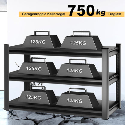 Opbergrek – Stellingkast – Kelderrek – Steekrek – Werkplaatsrek – Zwart – 120 x 45 x 99 cm – 750 kg Draagvermogen – 3 Verstelbare Planken
