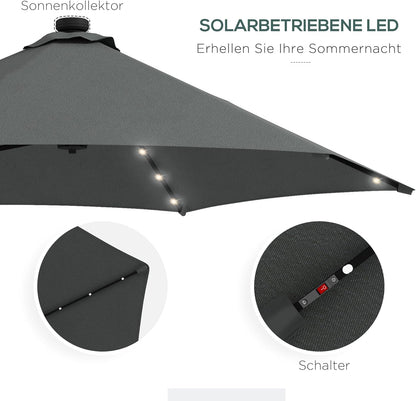 Parasol – Zweefparasol – Balkonparasol – Tuinparasol – Stokparasol – Ø290 cm – Met LED-verlichting – Windbestendig Stalen Frame