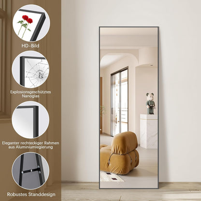 Vloerspiegel – Wandspiegel – Staande Spiegel – Full-Body Spiegel – Grote Spiegel – Aluminium Frame – 165 x 60 cm – Explosieveilig Glas