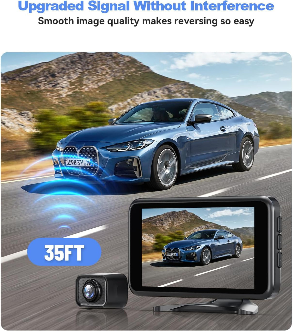 Draadloze achteruitrijcamera 1080P: met 4,8 inch monitor, 2 kanalen, HD-nachtzicht, gestabiliseerd signaal, eenvoudig te installeren voor bestelwagen