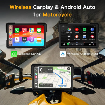 Moto Carplay Écran 7 Pouces Plus Grand 4K+1080P Double Caméra Dash Cam Moto Carplay Android Auto Écran Étanche Carplay Moto Écran GPS Navi Double-Bluetooth Commande Vocale Siri Carte 64GB
