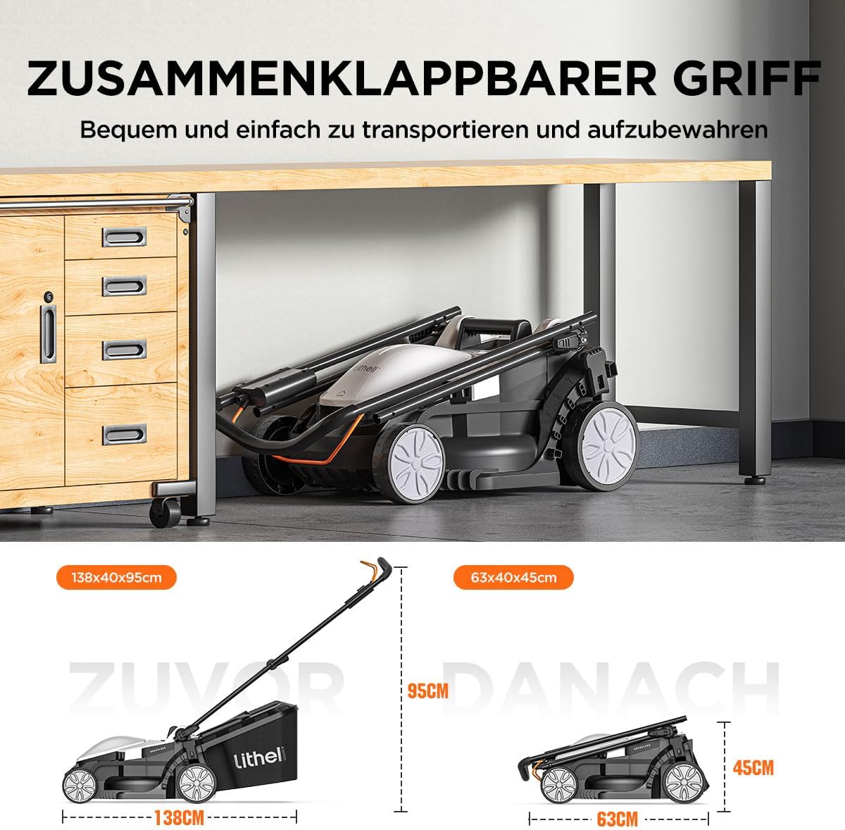 Litheli Accugrasmaaier, 20 V/33 cm maaibreedte, borstelloos, tot 200 m², opvangbak van 30 liter, 25-65 mm maaihoogte, incl. 4,0 Ah accu
