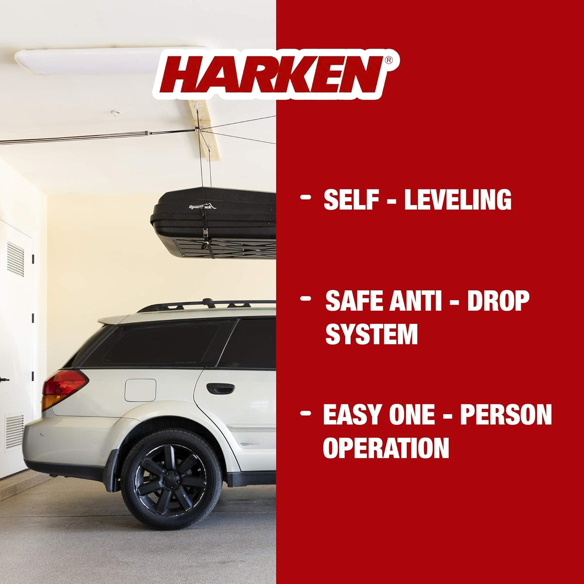HARKEN 7803 Hoister Heavy Cargo Carrier – 4-punts takelsysteem voor overhead garage-opslag, voor dragers, dozen, kajaks, kano’s (max. 66 kg, plafondhoogte 3 m)