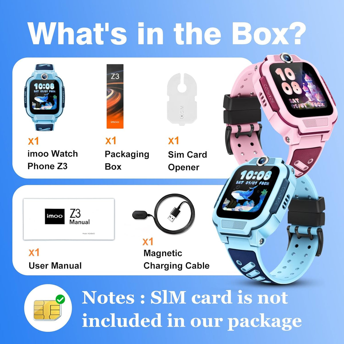 imoo Z3 kinderhorloge met GPS tracker, videobellen, schoolmodus, SOS en IPX8 waterdicht. Inclusief simkaart en WiFi. Perfecte smartwatch voor kinderen. (Roze)