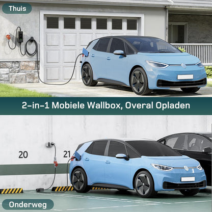 dé EV Oplader CEE 11kW [10m, 3-Fase, 6-16A] Wallbox 11kW met Type 2 Laadkabel en Digitaal LCD Bediening voor ID.3/4/5, Model 3/Y, EX30, IX1, Q3/4/5 en Andere EV & PHEV