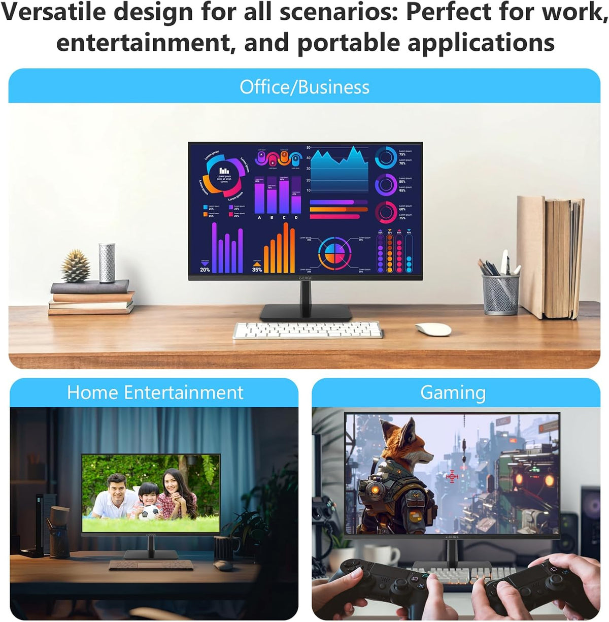 4K Monitor, Z-Edge 28 Inch IPS Monitor, UHD 3840 x 2160 IPS Computer Monitor, 300cd/m², 120Hz Refresh Rate, 4ms Response Time, U28I4K Ultra Thin Bezel