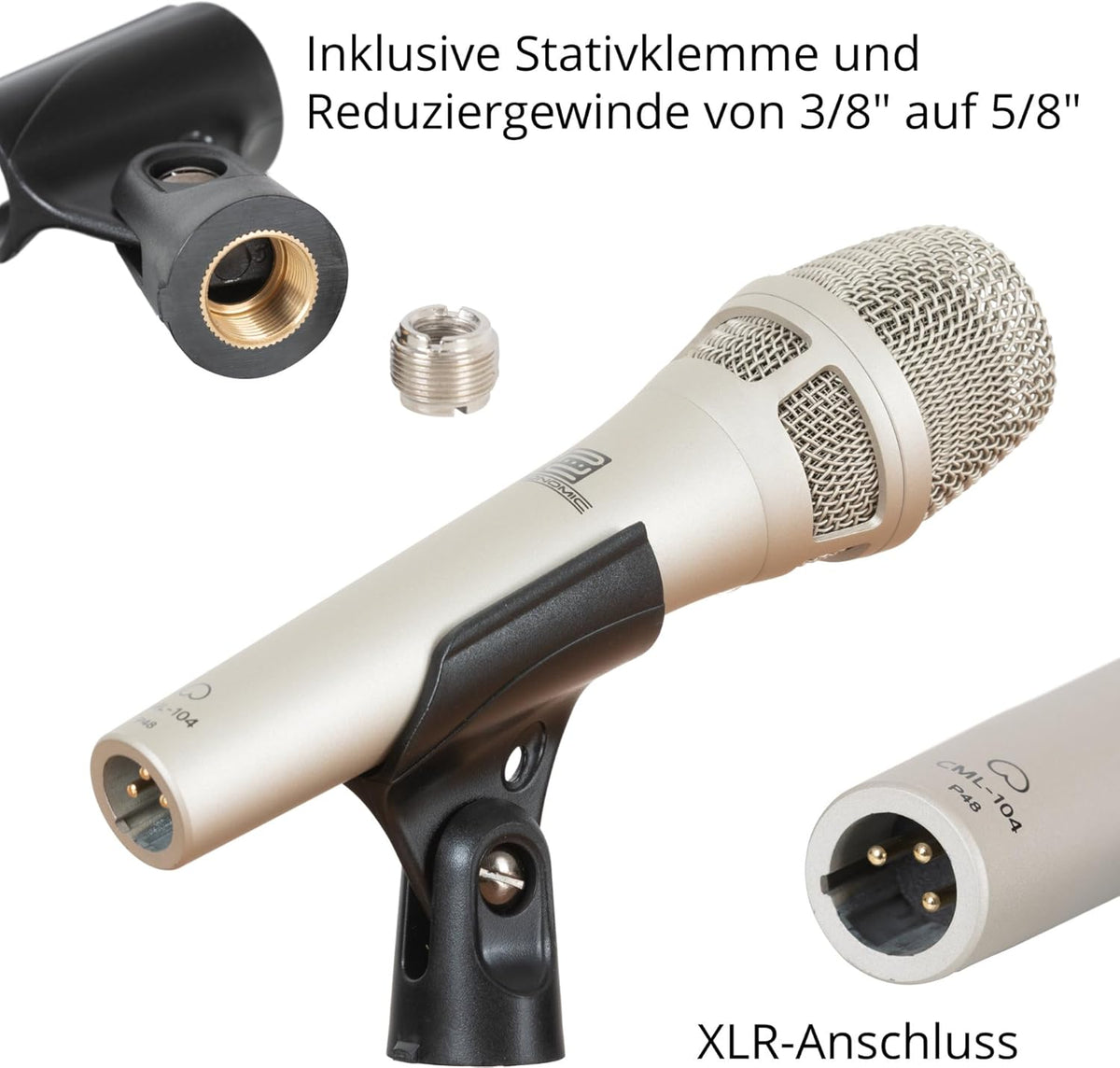 Pronomic CML-104 Condensatormicrofoon voor nauwkeurige geluidsopname - Handmicrofoon met windscherm - Nierfunctie microfoon - Studio-microfoon voor het podium - Incl. klem en tas
