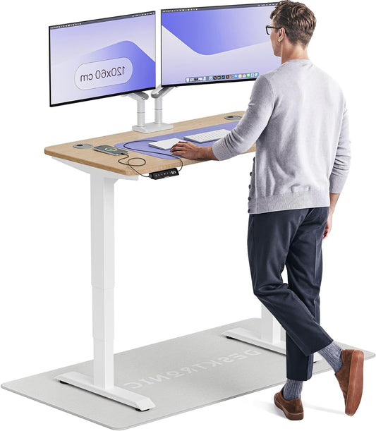 Desktronic HomePro Desk - Height Adjustable 120 x 60 cm - Fast Twin-Motor Sit-Stand Desk - Very Stable Electric Standing Desk - Made of One Piece Bamboo Table Top - Touch Screen Control - QUORE