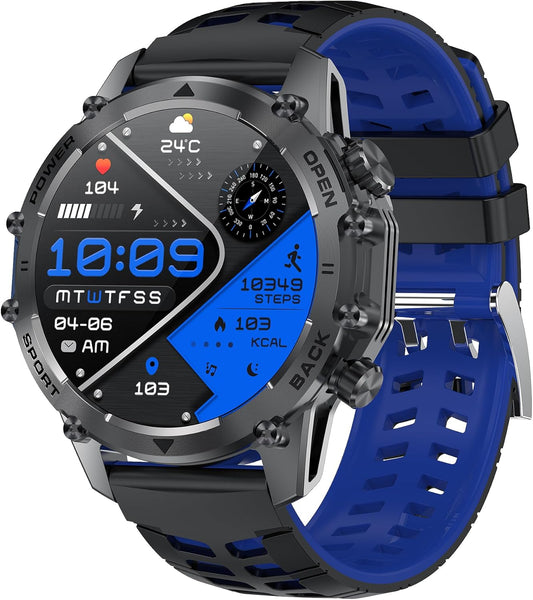 Smartwatch voor heren, 1,52 inch HD Smart Watch met 500 mAh, lange batterijduur, 114 sportmodi, militaire stijl, fitnesshorloge met hartslagmeter, stappenteller, slaapmonitor, zaklamp, compatibel