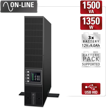 UPS Online – Noodstroomvoorziening – Stroombeveiliging – Server UPS – NAS UPS – Dubbele conversie met zuivere sinusgolf – 1500 VA / 1350 W, Rack 2U of Tower