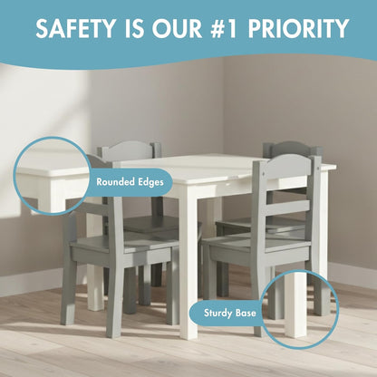 Humble Crew Kindertafel en -stoelen, ontworpen hout, wit/grijs, 66,04 x 55,88 x 48,26 cm