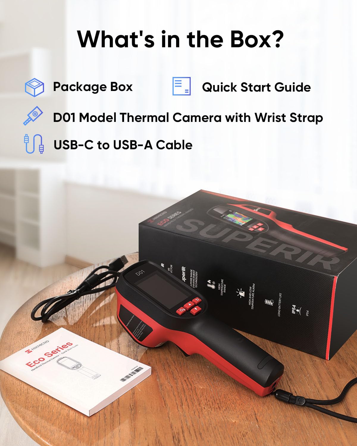 HIKMICRO D01 Warmtebeeldcamera, SuperIR 240 x 240 IR-resolutie, SuperScene Slim Scèneherkenning, 96 x 96 IR-resolutie warmtebeeldcamera, 3350 mAh batterij voor 11 uur gebruiksduur