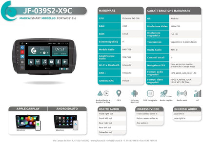 Autoradio Smart 453 – Autofonie – Multimedia Systeem – Navigatiesysteem – Touchscreen Radio – 9 Inch Scherm – 8-Core Processor – Apple CarPlay & Android Auto