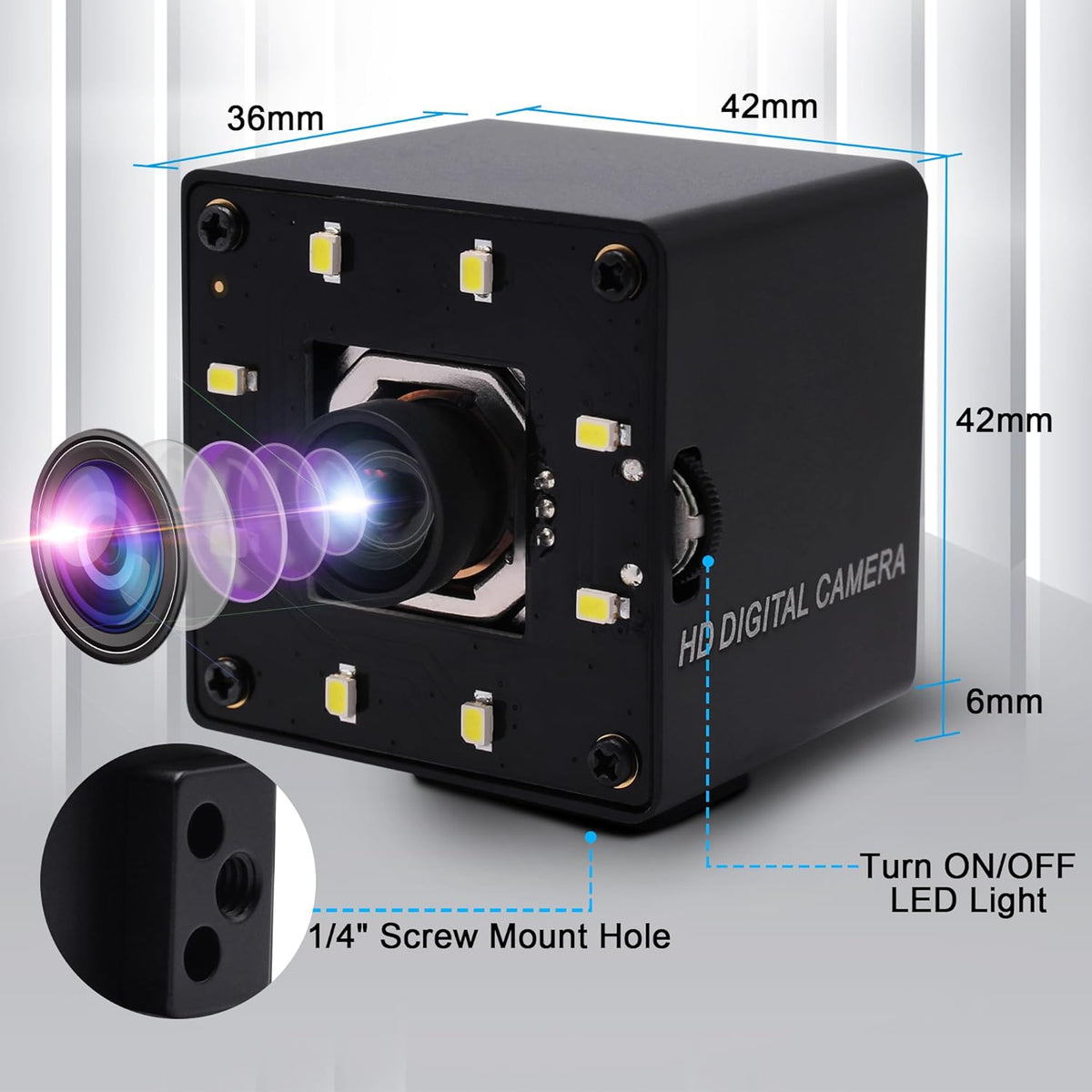 USB-cameramodule – Webcam – PC-camera – UVC-camera – Lightburn Camera – 12MP 4K Autofocus – 1080P 120FPS Met Ingebouwd LED-Licht