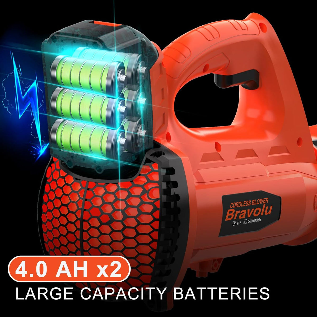 Bravolu Accu-bladblazer, 21 V, max. blaassnelheid 210 km/u, met 2 x 4,0 Ah accu en oplader, 6 versnellingen